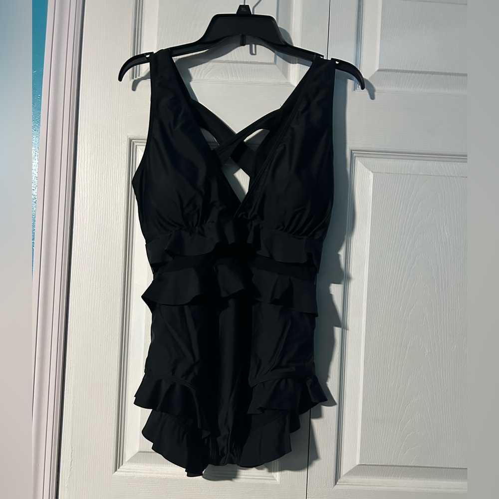 Black Ruffled one piece swimsuit